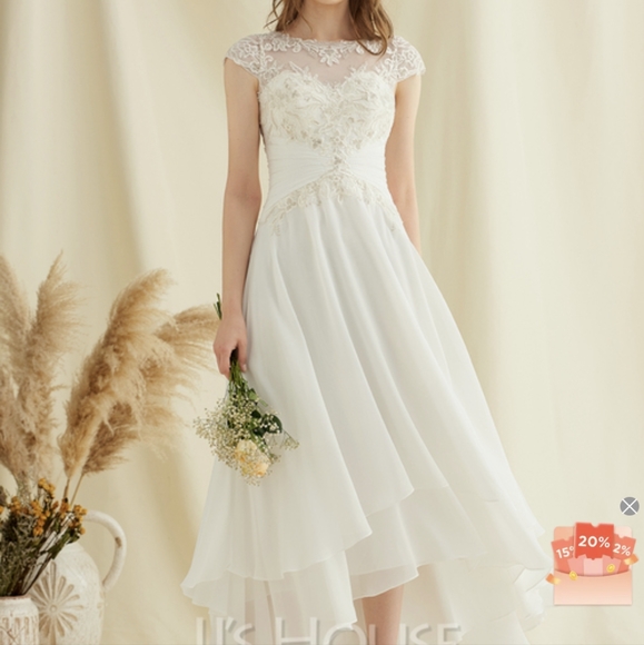 Brand new A line scoop neck asymmetrical chiffon lace wedding dress - Picture 10 of 10